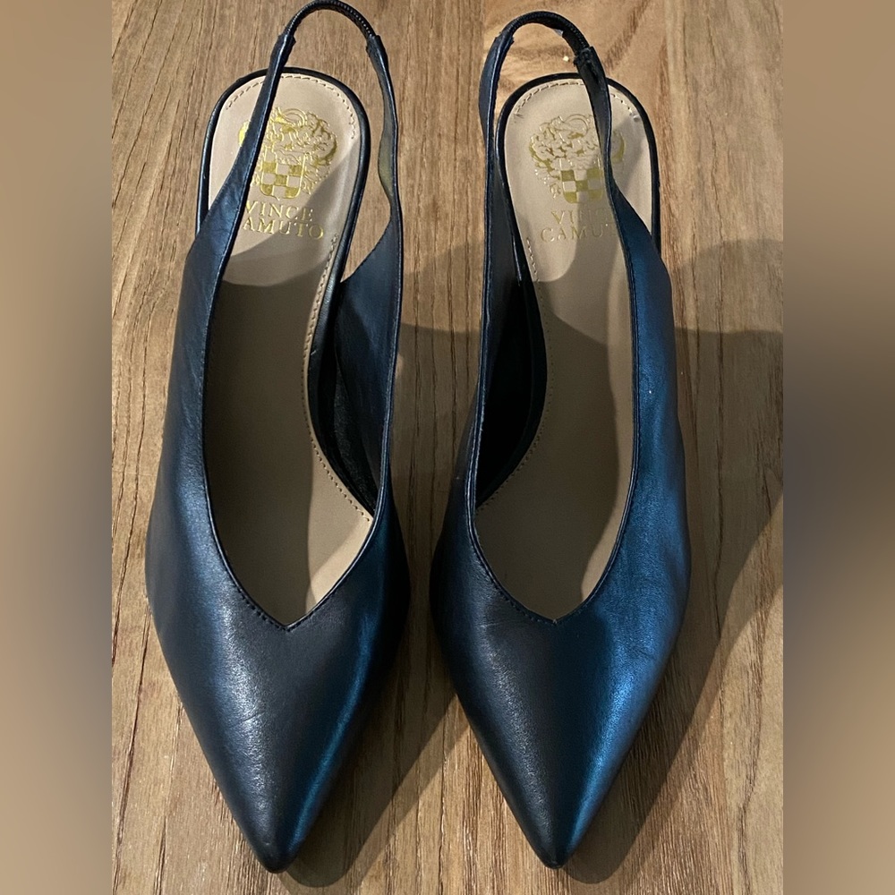 Vince Camuto Women’s Size 10 M Bienne Black Leather Slingback Heel Pointed Toe